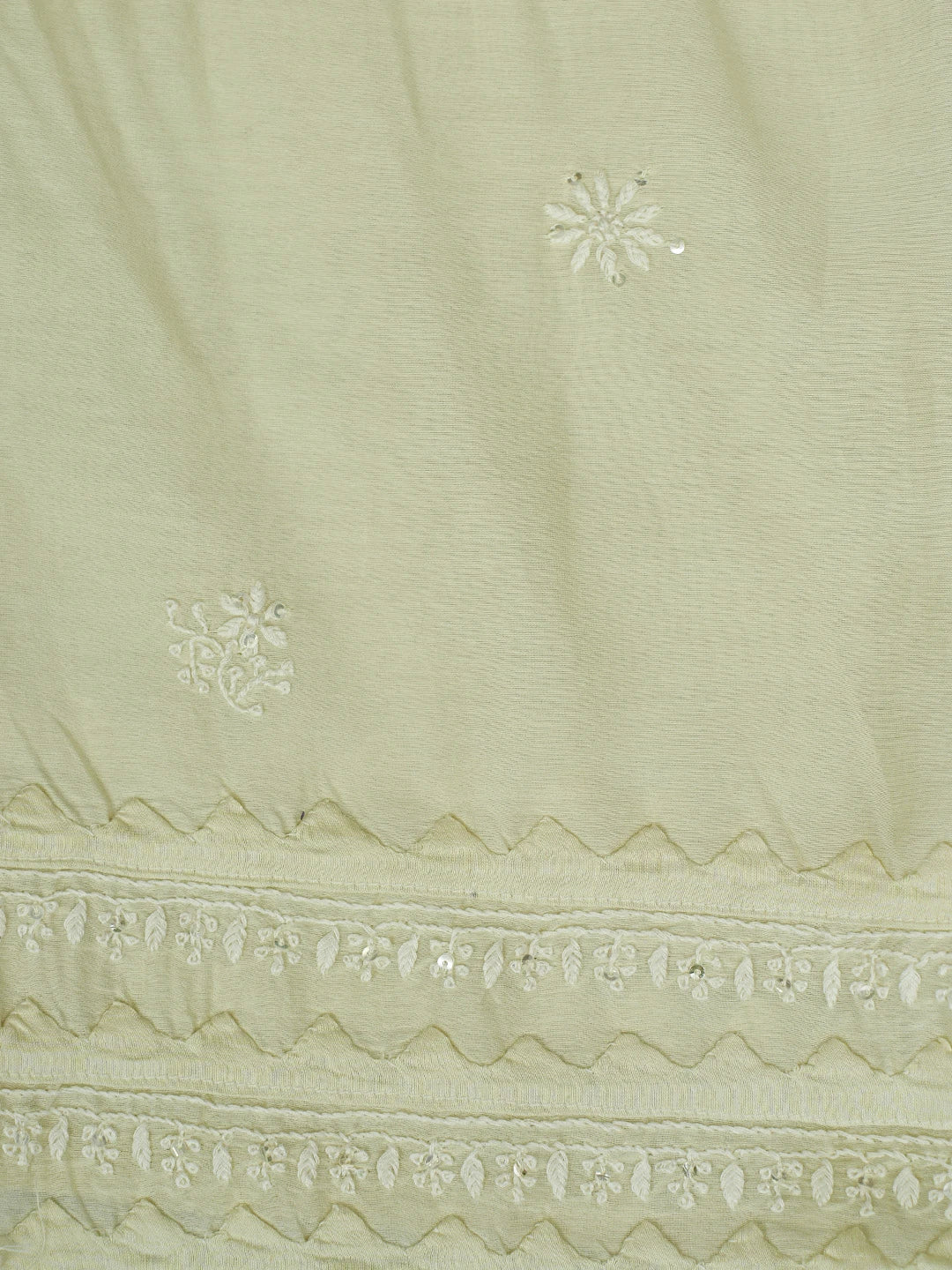 Ada Hand Embroidered Cream Chanderi Lucknowi Chikankari Semi-Stitched Kurta Dupatta Set With Cutdana Work 01A556063
