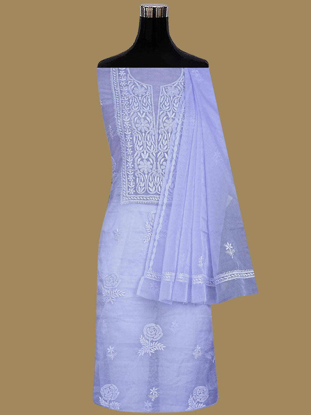 Ada Hand Embroidered Mauve Organza Lucknowi Chikankari Unstitched Kurta Dupatta Set 01A810592