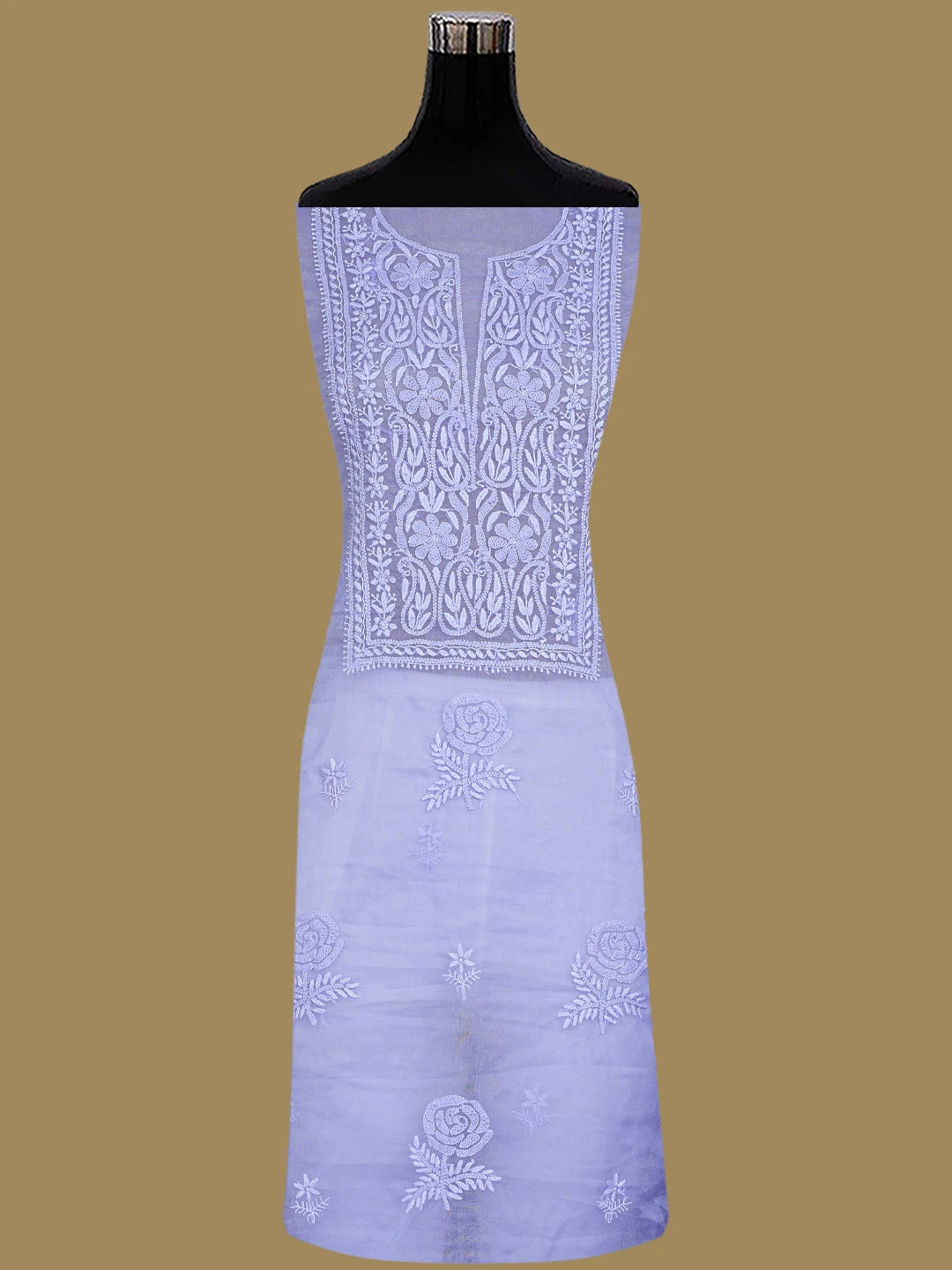 Ada Hand Embroidered Mauve Organza Lucknowi Chikankari Unstitched Kurta Dupatta Set 01A810592