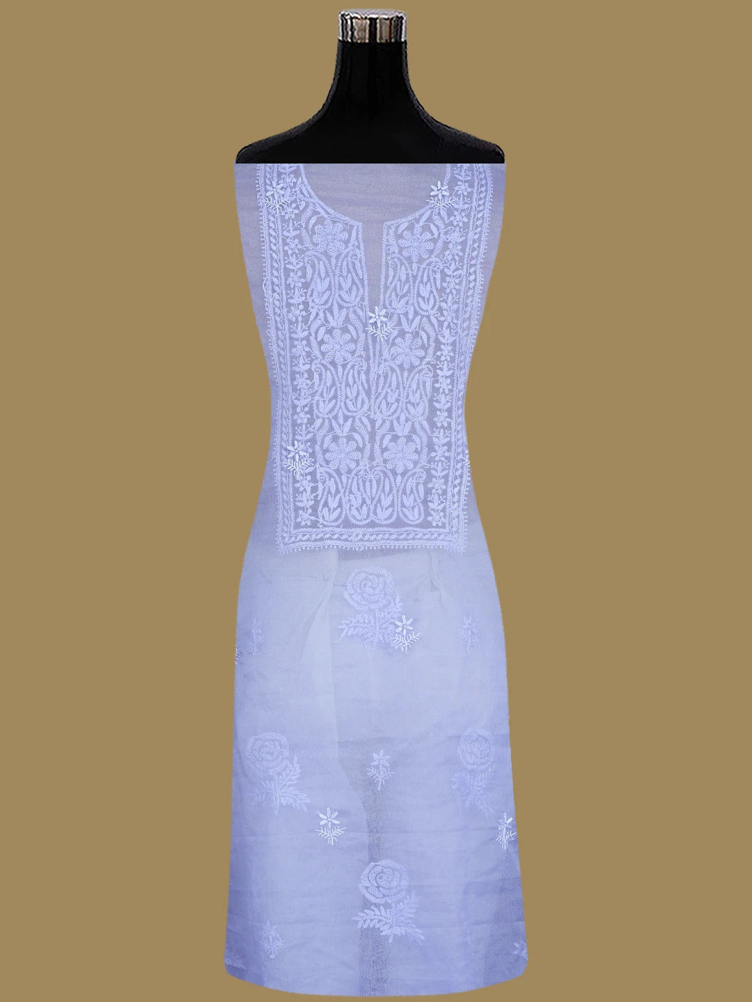 Ada Hand Embroidered Mauve Organza Lucknowi Chikankari Unstitched Kurta Dupatta Set 01A810592