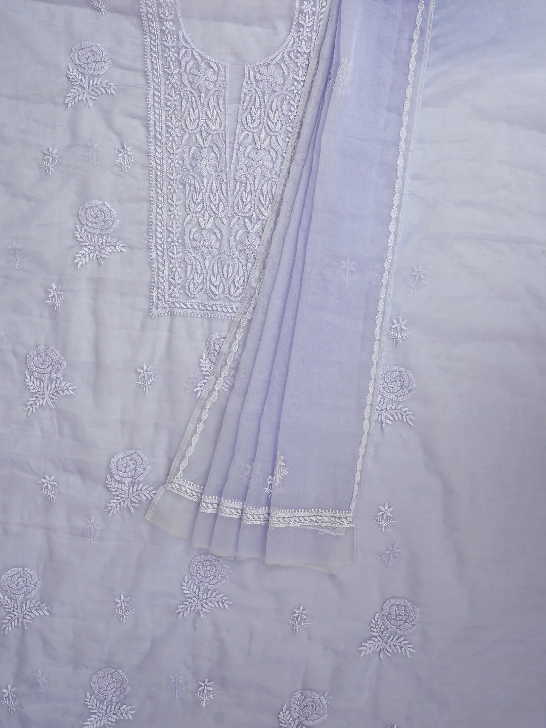 Ada Hand Embroidered Mauve Organza Lucknowi Chikankari Unstitched Kurta Dupatta Set 01A810592