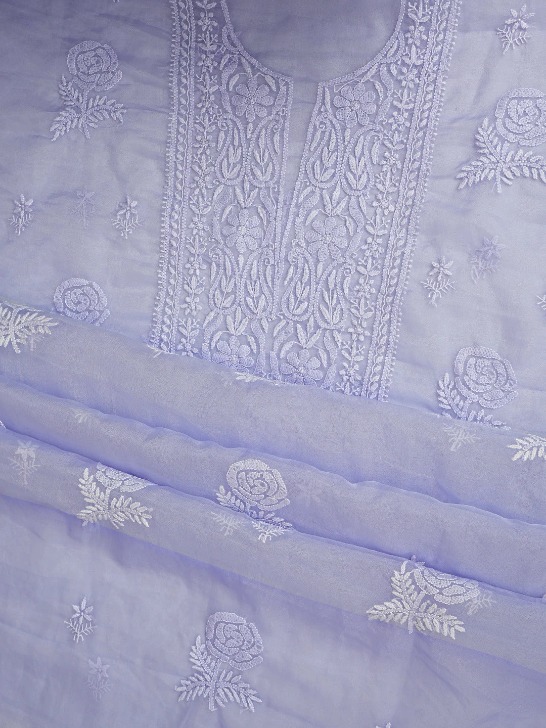 Ada Hand Embroidered Mauve Organza Lucknowi Chikankari Unstitched Kurta Dupatta Set 01A810592