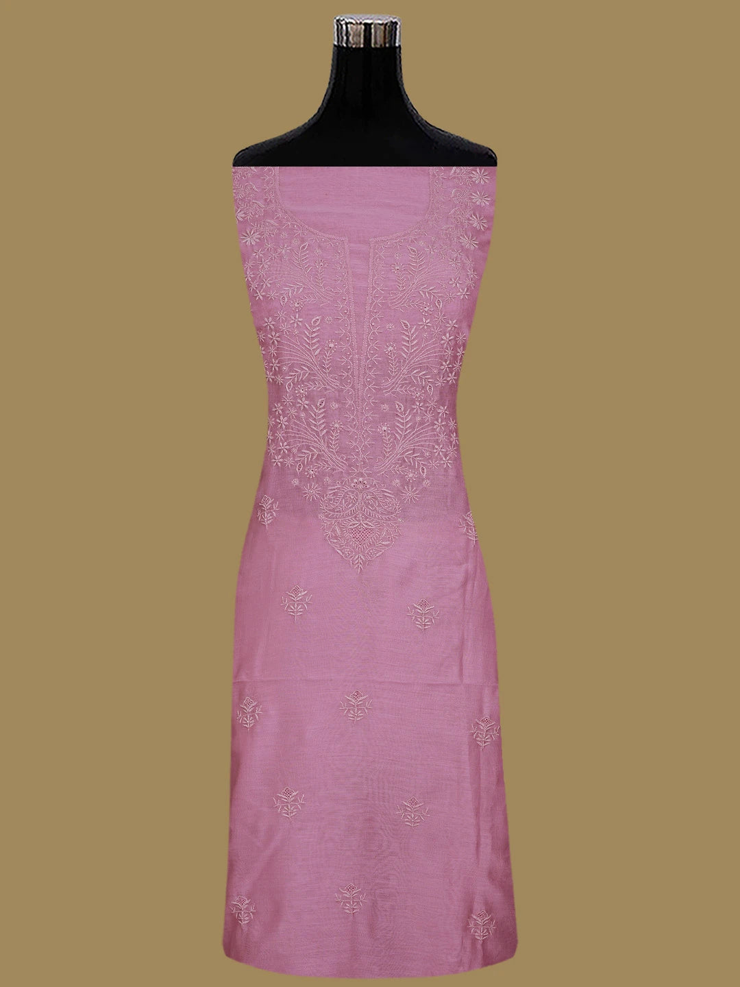 Ada Hand Embroidered Pink Chanderi Lucknowi Chikankari Unstitched Kurta Dupatta Set 01A860031