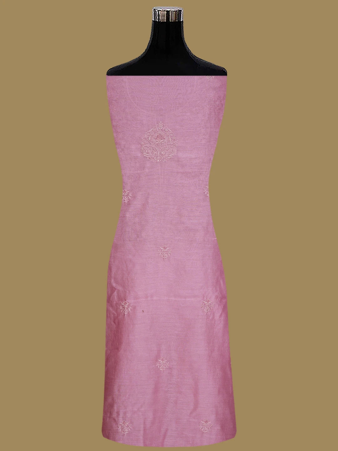 Ada Hand Embroidered Pink Chanderi Lucknowi Chikankari Unstitched Kurta Dupatta Set 01A860031
