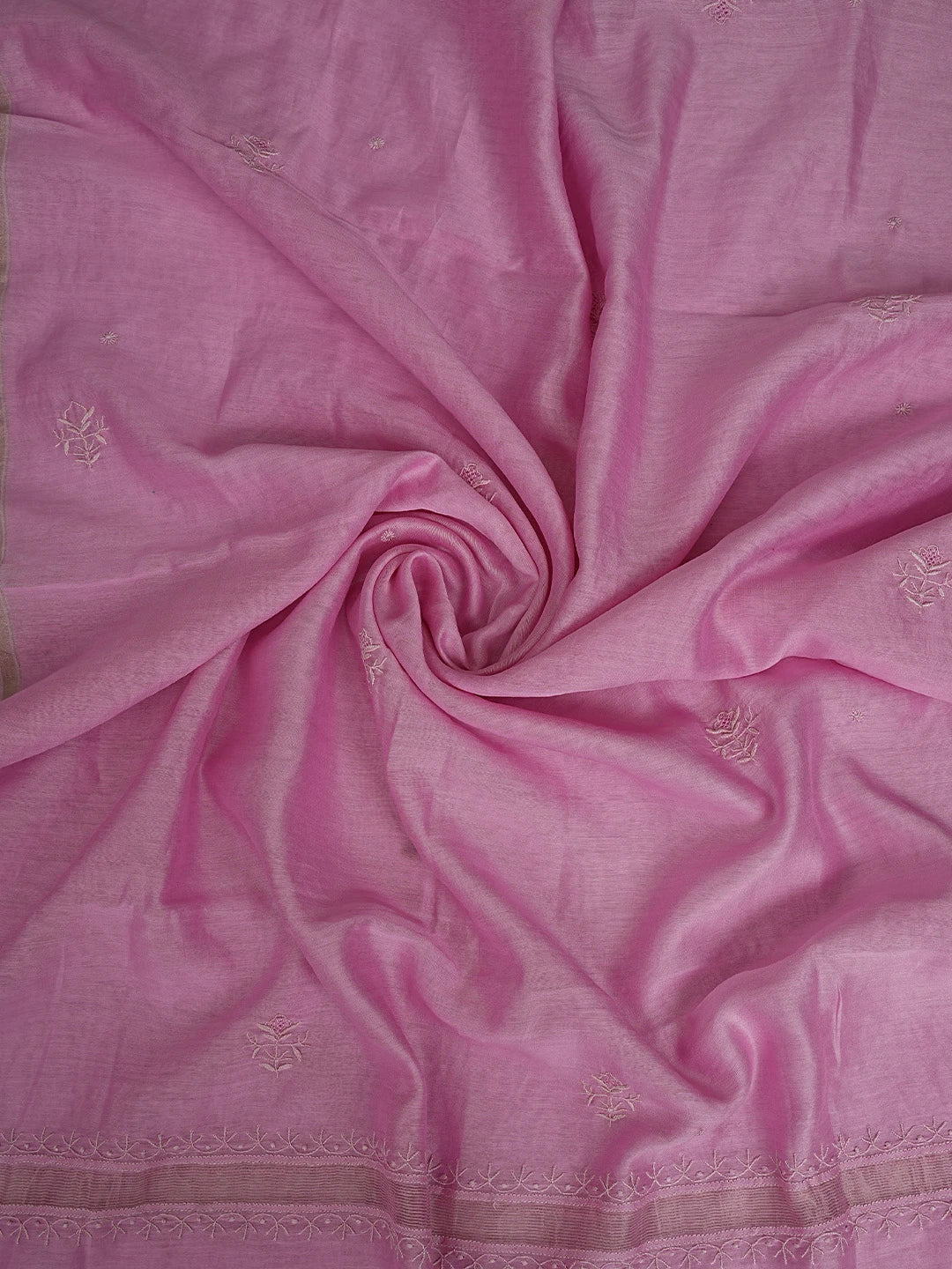 Ada Hand Embroidered Pink Chanderi Lucknowi Chikankari Unstitched Kurta Dupatta Set 01A860031