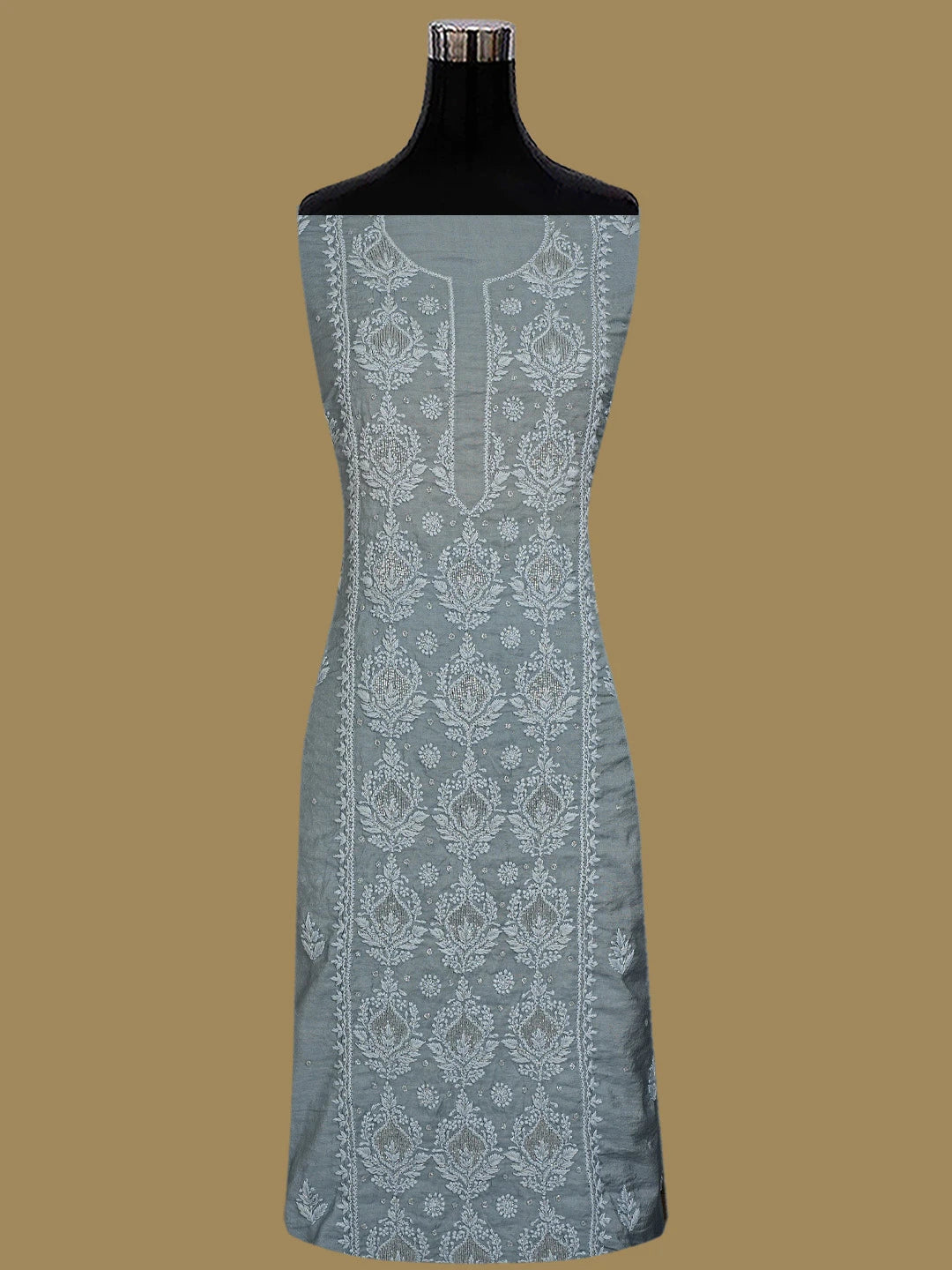 Ada Hand Embroidered Grey Chanderi Lucknowi Chikankari Unstitched Suit Piece With Cutdana Work 01A788693