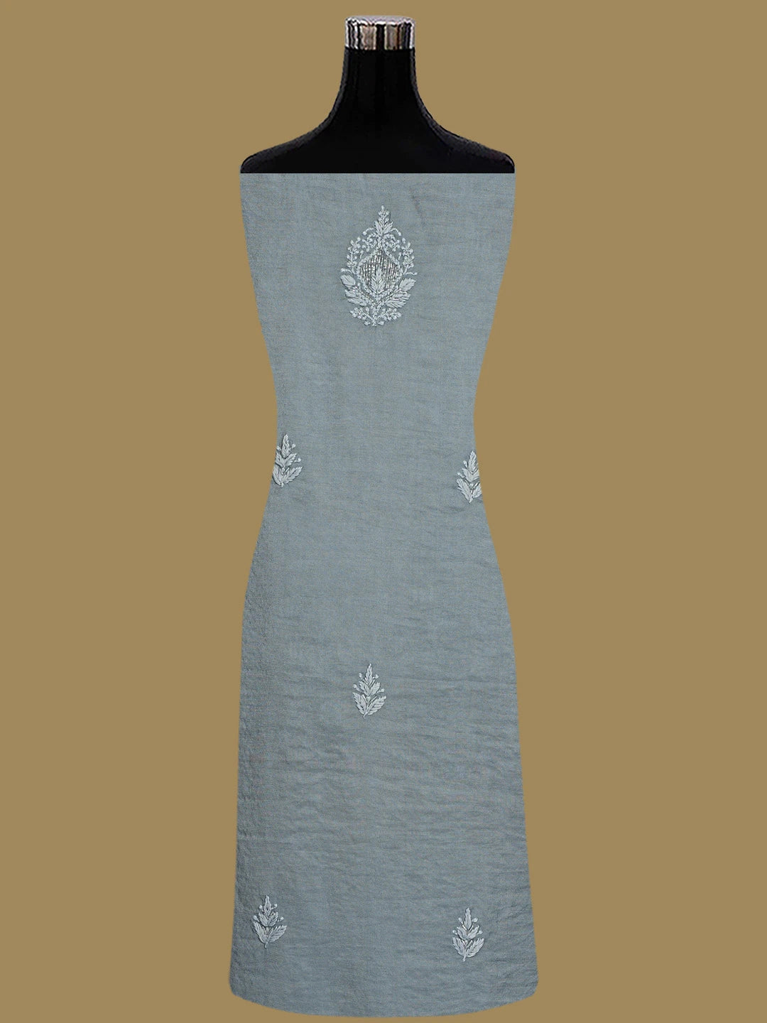 Ada Hand Embroidered Grey Chanderi Lucknowi Chikankari Unstitched Suit Piece With Cutdana Work 01A788693