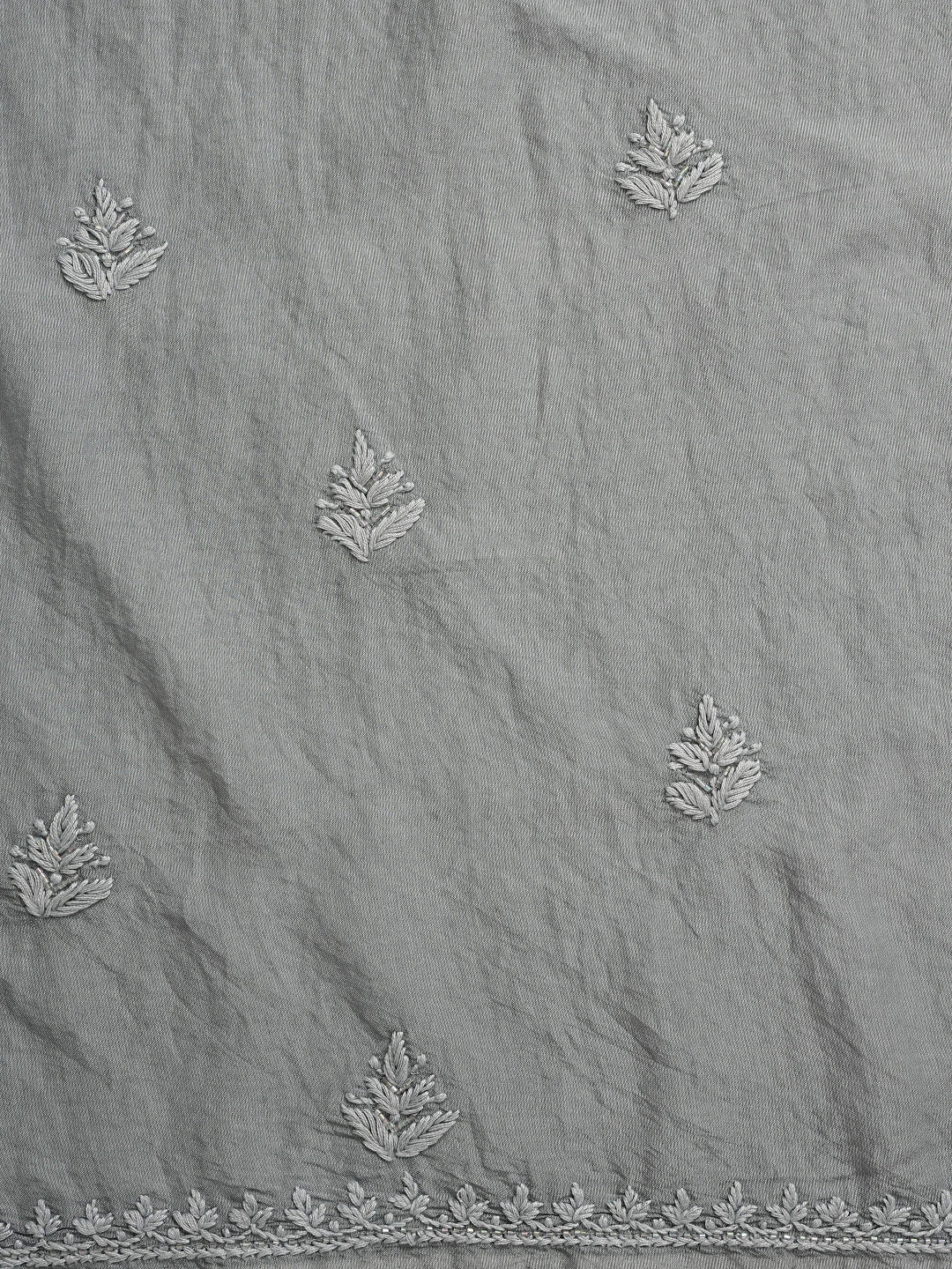 Ada Hand Embroidered Grey Chanderi Lucknowi Chikankari Unstitched Suit Piece With Cutdana Work 01A788693