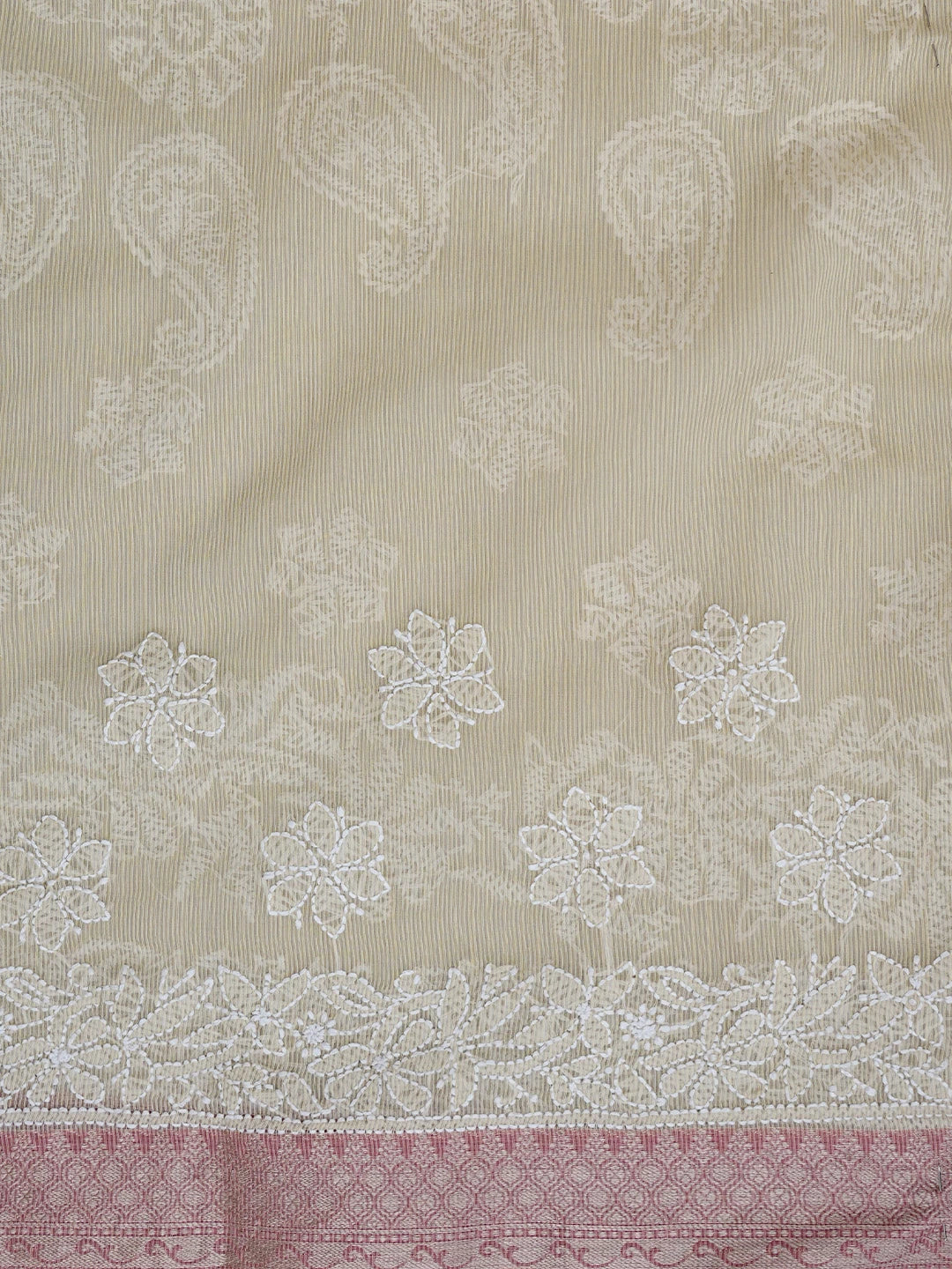 Ada Hand Embroidered Fawn Chanderi Lucknowi Chikankari Saree With Blouse 01A863229