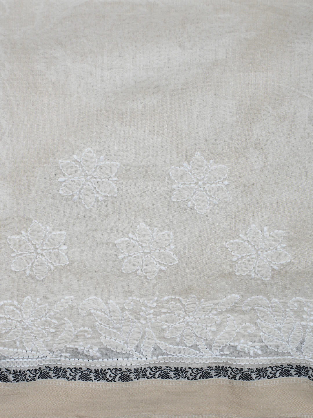 Ada Hand Embroidered Cream Chanderi Lucknowi Chikankari Saree With Blouse 01A863331