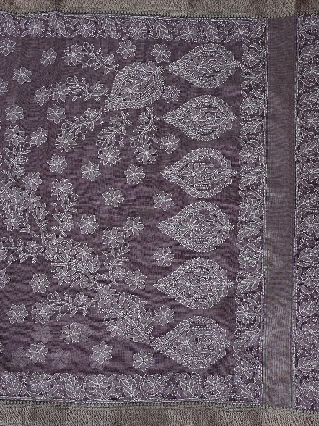 Ada Hand Embroidered Mauve Chanderi Lucknowi Chikankari Saree With Blouse 01A863329