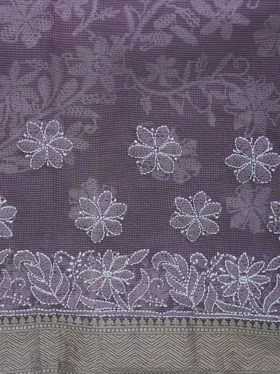 Ada Hand Embroidered Mauve Chanderi Lucknowi Chikankari Saree With Blouse 01A863329