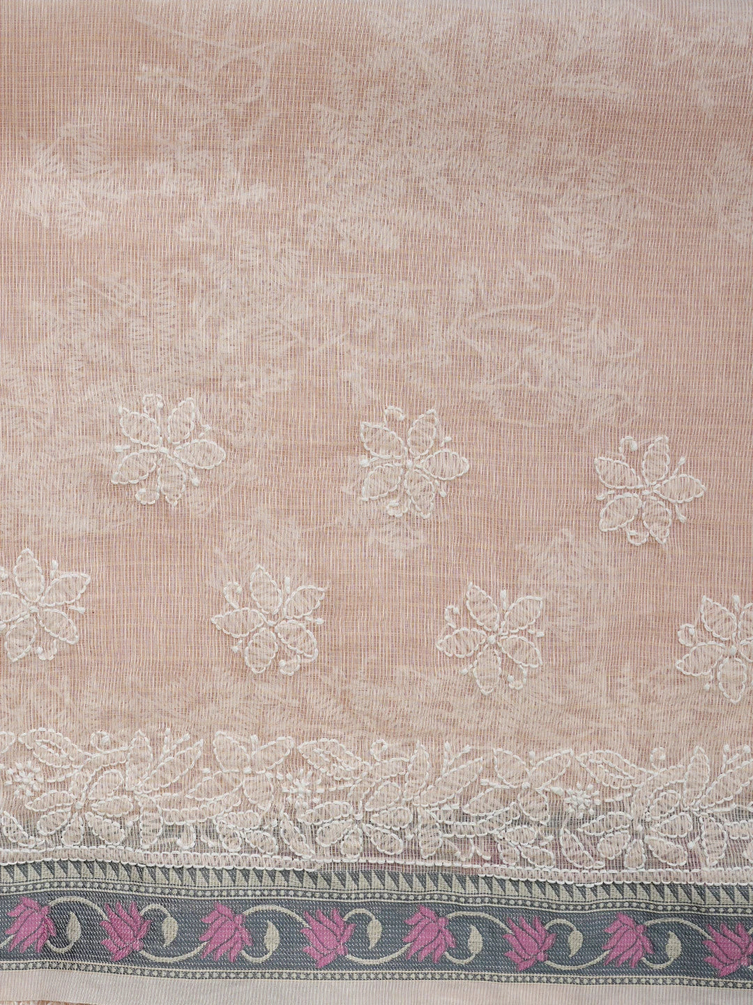 Ada Hand Embroidered Peach Chanderi Lucknowi Chikankari Saree With Blouse 01A863337