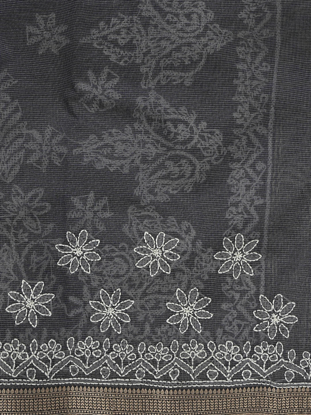 Ada Hand Embroidered Grey Chanderi Lucknowi Chikankari Saree With Blouse 01A863325