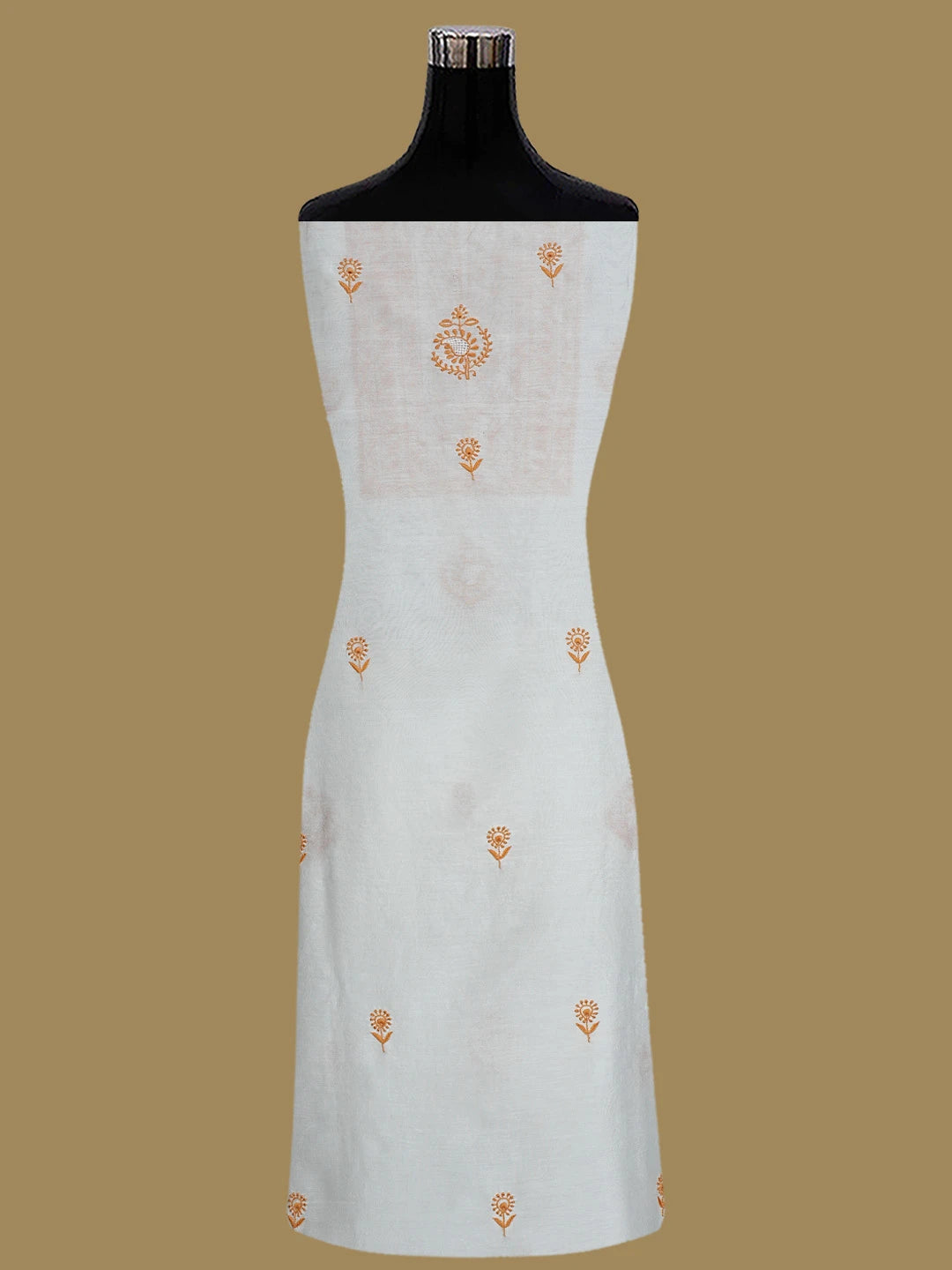 Ada Hand Embroidered White Cornsilk Chanderi Lucknowi Chikankari Unstitched Kurta Dupatta Set 01A752333