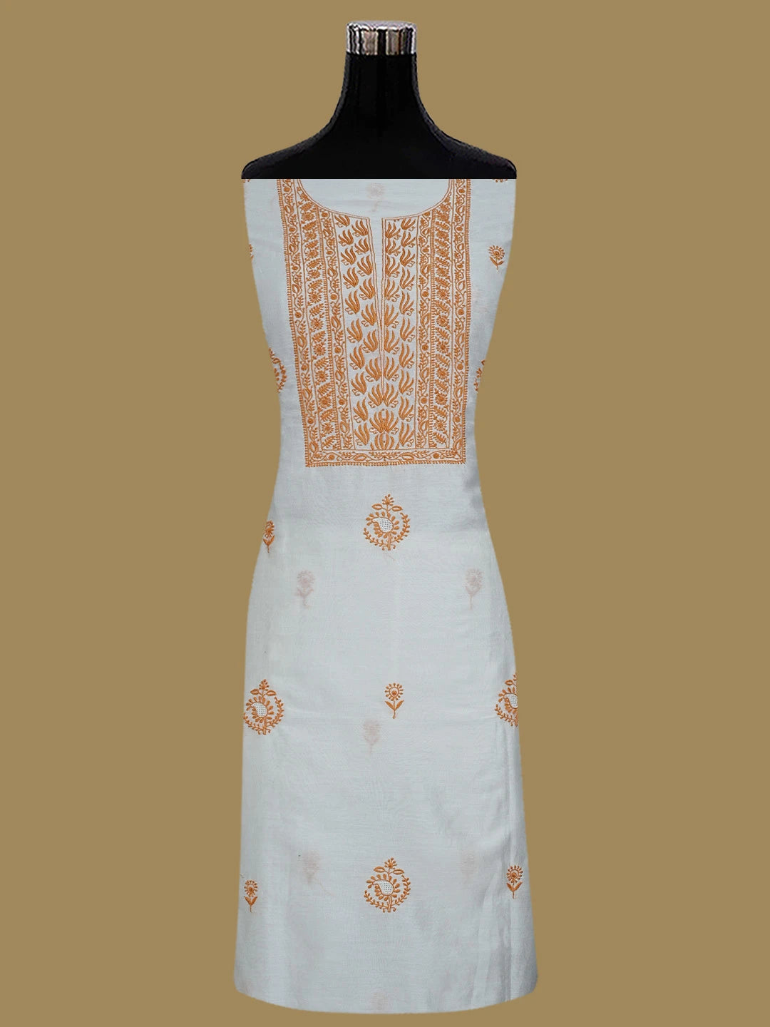 Ada Hand Embroidered White Cornsilk Chanderi Lucknowi Chikankari Unstitched Kurta Dupatta Set 01A752333