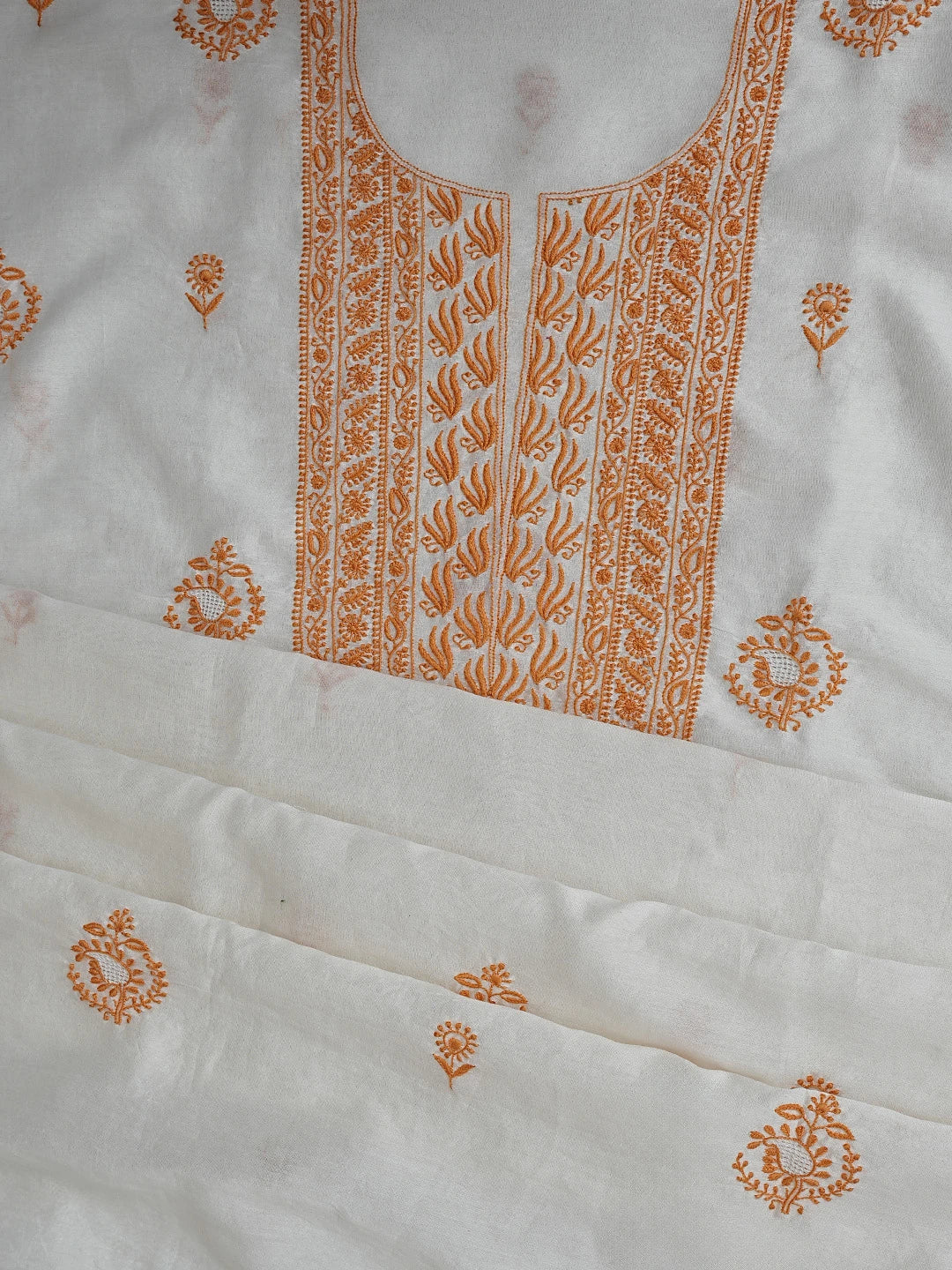 Ada Hand Embroidered White Cornsilk Chanderi Lucknowi Chikankari Unstitched Kurta Dupatta Set 01A752333