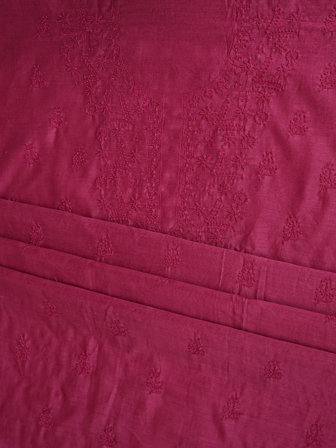 Ada Hand Embroidered Amaranth Purple Chanderi Lucknowi Chikankari Unstitched Kurta Dupatta Set 01A817036