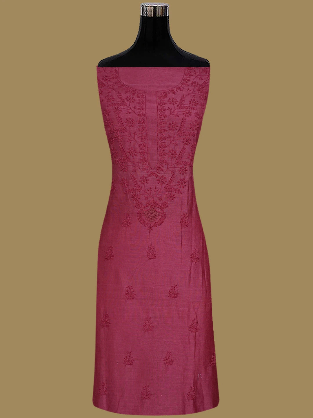 Ada Hand Embroidered Amaranth Purple Chanderi Lucknowi Chikankari Unstitched Kurta Dupatta Set 01A817036