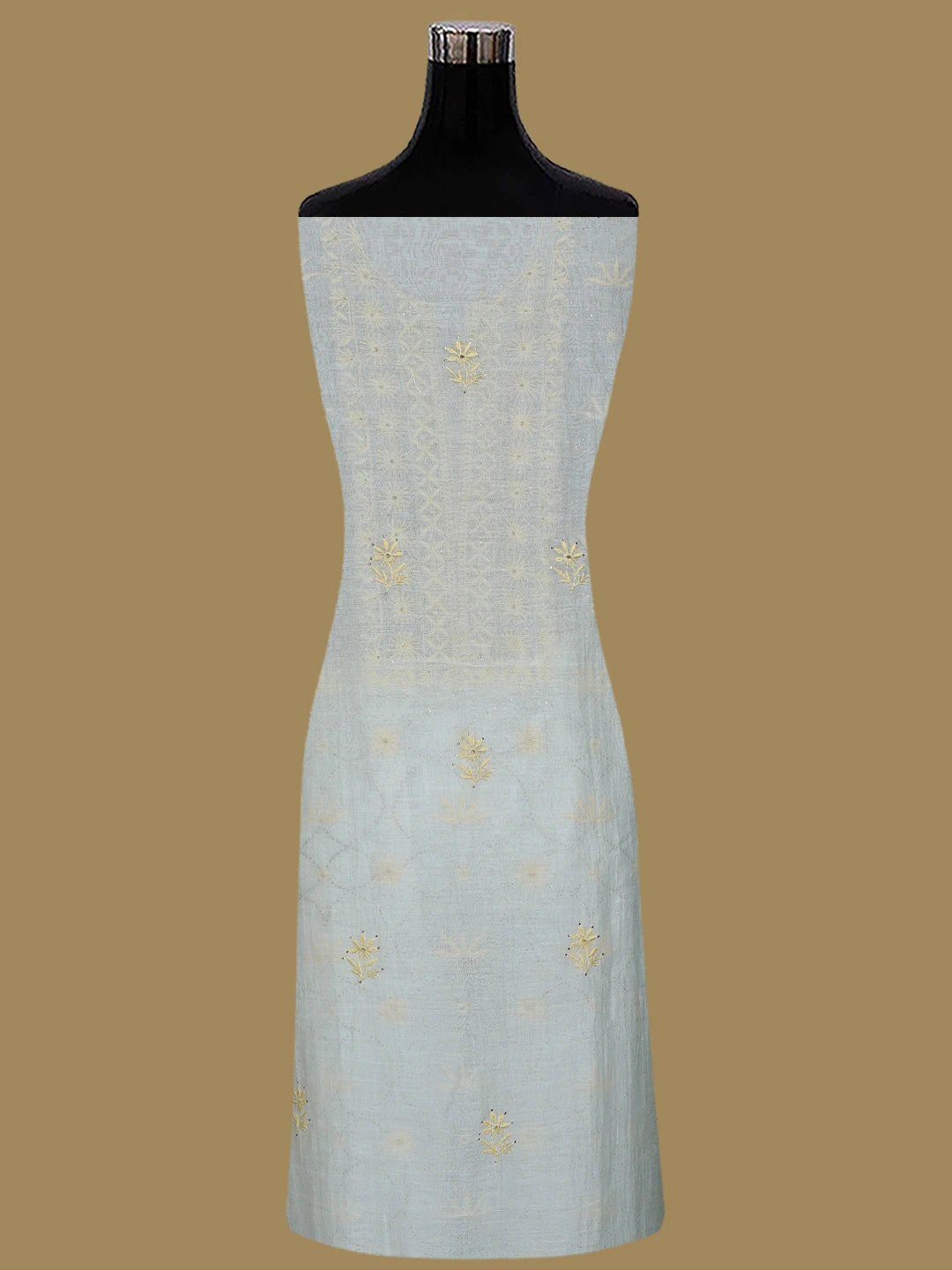 Ada Hand Embroidered Cream Chanderi Lucknowi Chikankari Unstitched Kurta Dupatta Set With Mukaish Work 01A396470