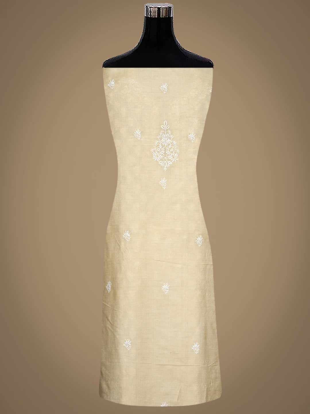 Ada Hand Embroidered Fawn Moonga Silk Lucknowi Chikankari Unstitched Kurta Dupatta Set 01A700333