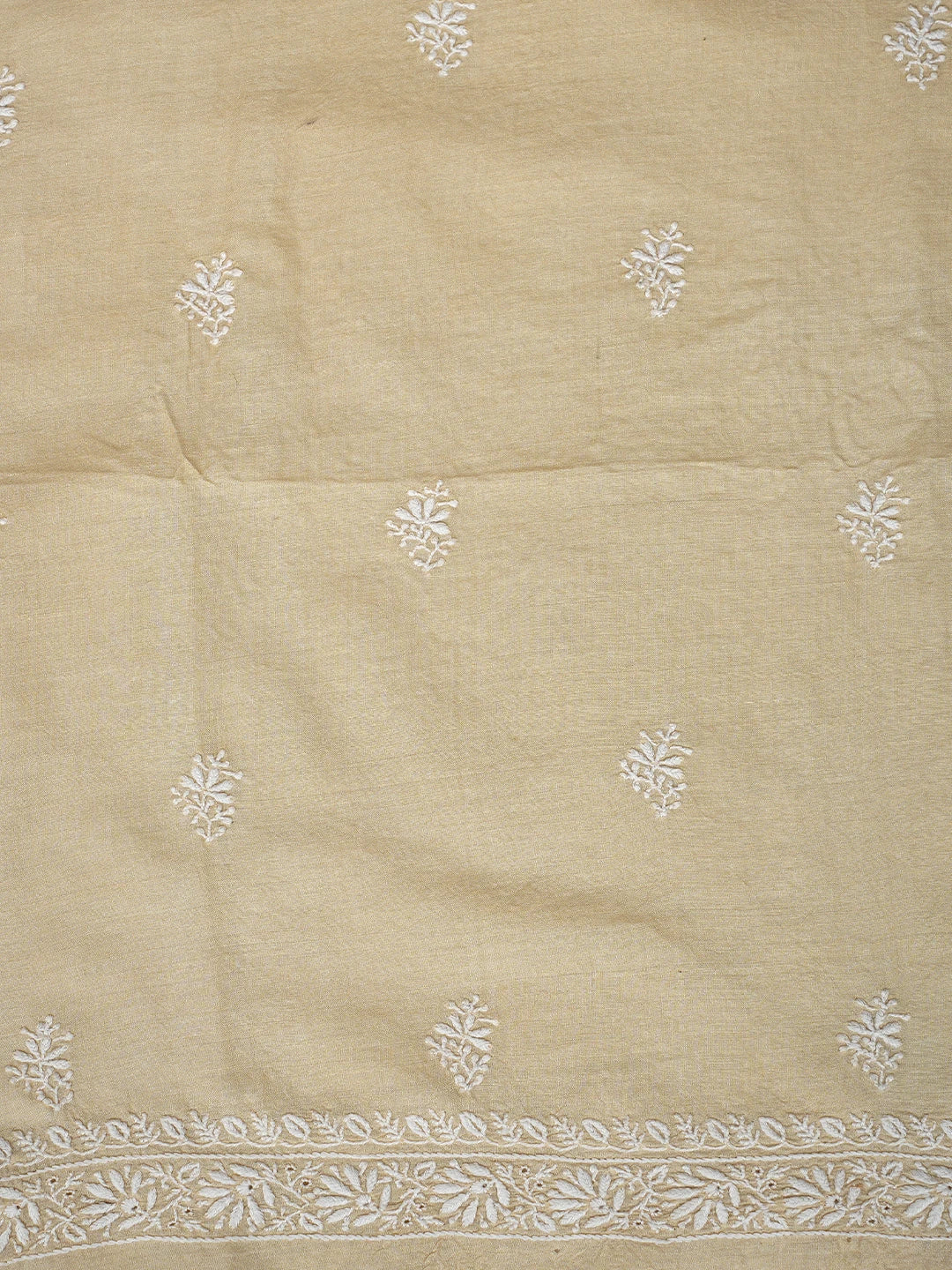 Ada Hand Embroidered Fawn Moonga Silk Lucknowi Chikankari Unstitched Kurta Dupatta Set 01A700333