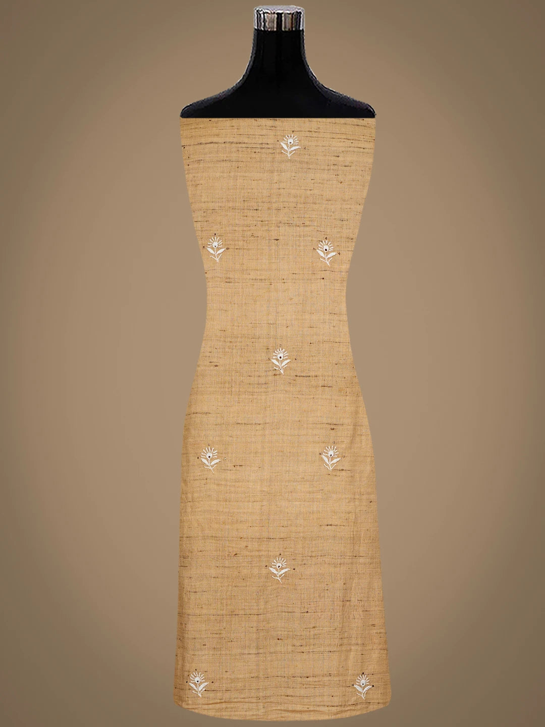 Ada Hand Embroidered Earth Yellow Fawn Khadi Lucknowi Chikankari Unstitched Kurta Dupatta Set With Mukaish Work 01A507072