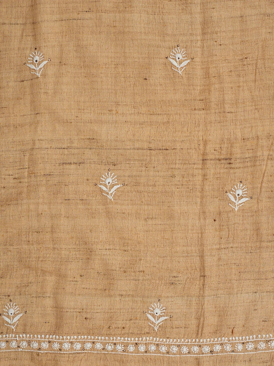 Ada Hand Embroidered Earth Yellow Fawn Khadi Lucknowi Chikankari Unstitched Kurta Dupatta Set With Mukaish Work 01A507072