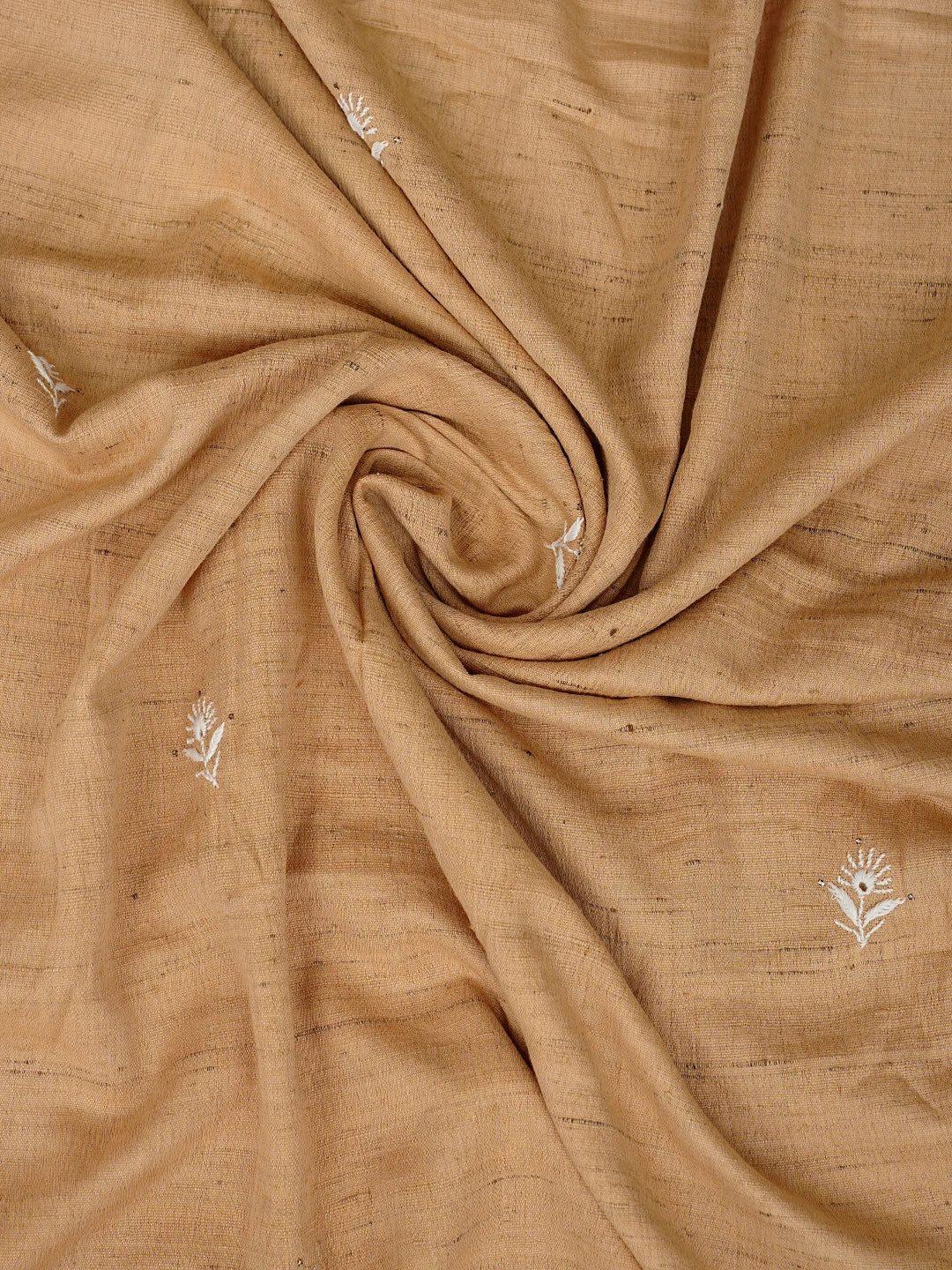 Ada Hand Embroidered Earth Yellow Fawn Khadi Lucknowi Chikankari Unstitched Kurta Dupatta Set With Mukaish Work 01A507072