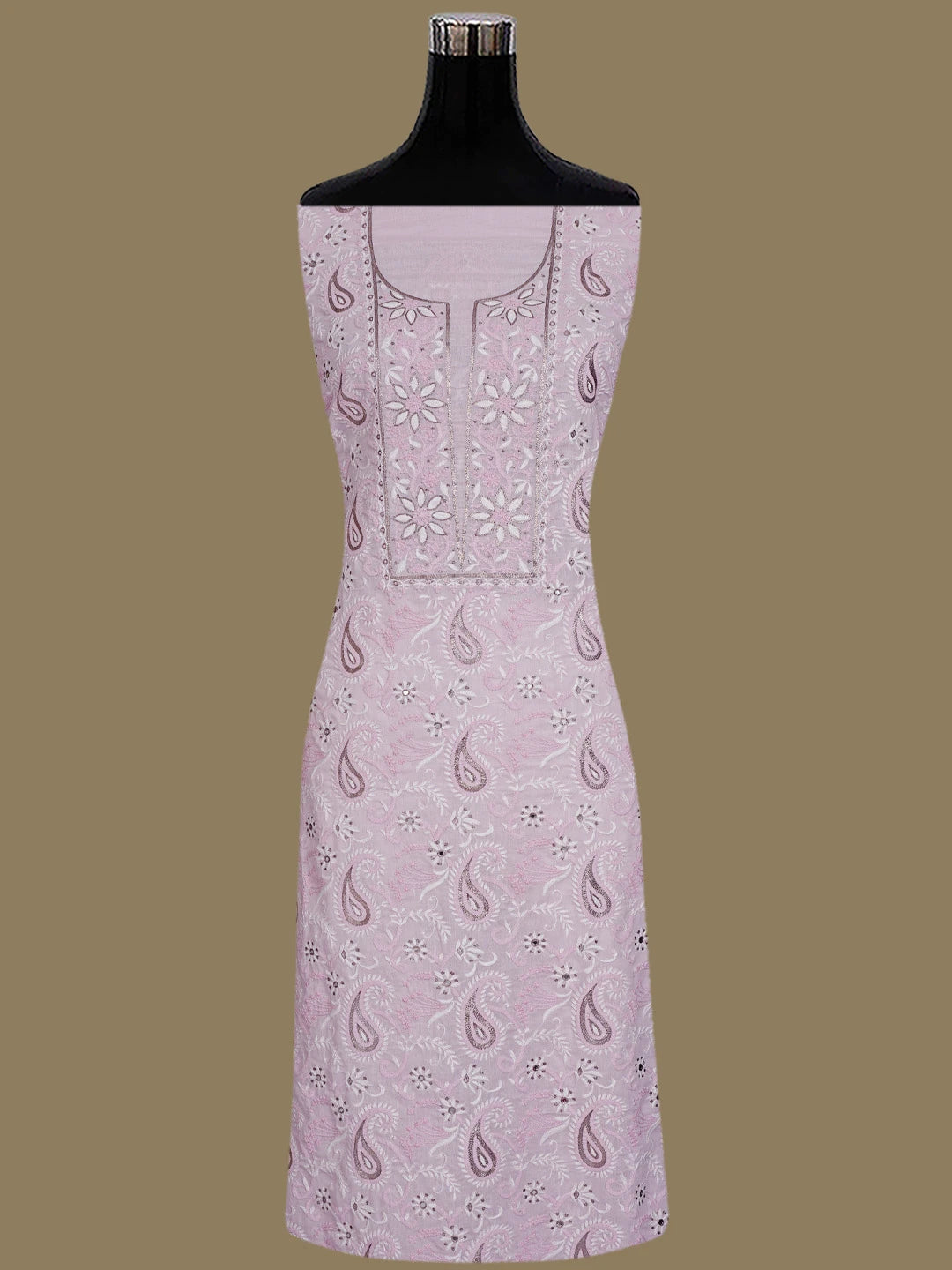 Ada Hand Embroidered Pink Cotton Lucknowi Chikankari Unstitched Kurta Piece With Zari Taar Work 01A372787