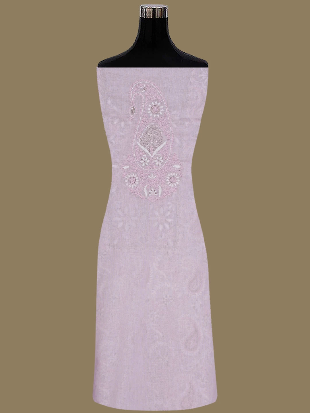 Ada Hand Embroidered Pink Cotton Lucknowi Chikankari Unstitched Kurta Piece With Zari Taar Work 01A372787