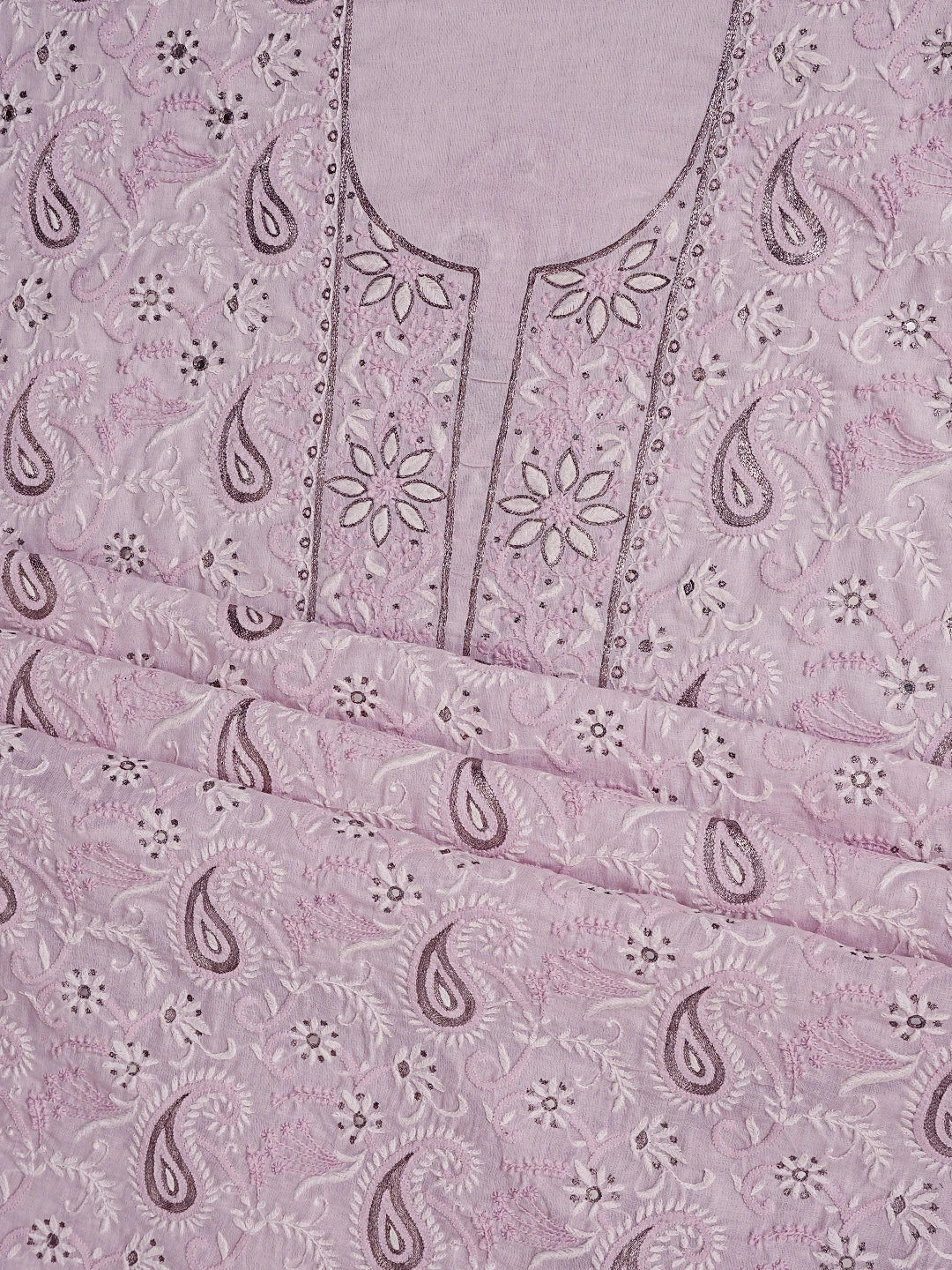 Ada Hand Embroidered Pink Cotton Lucknowi Chikankari Unstitched Kurta Piece With Zari Taar Work 01A372787