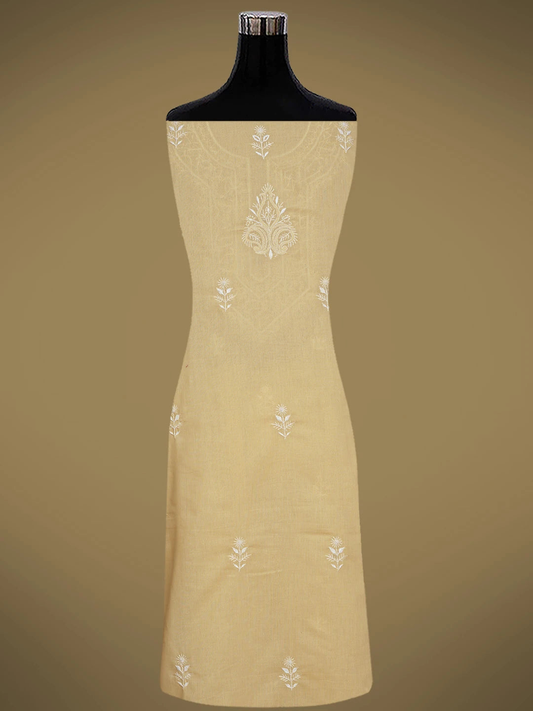 Ada Hand Embroidered Beige Cotton Lucknowi Chikankari Unstitched Suit Piece 01A762991