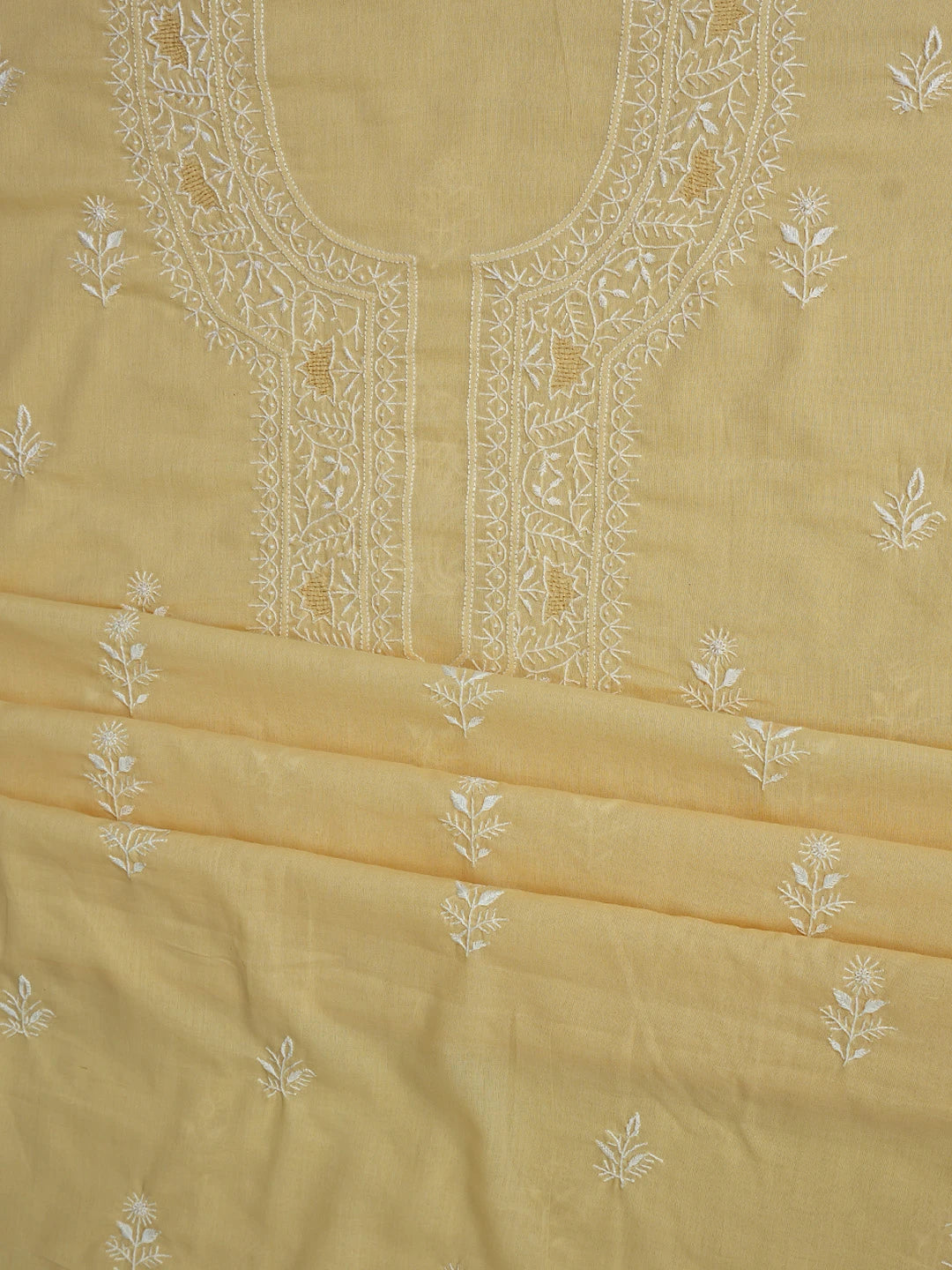 Ada Hand Embroidered Beige Cotton Lucknowi Chikankari Unstitched Suit Piece 01A762991