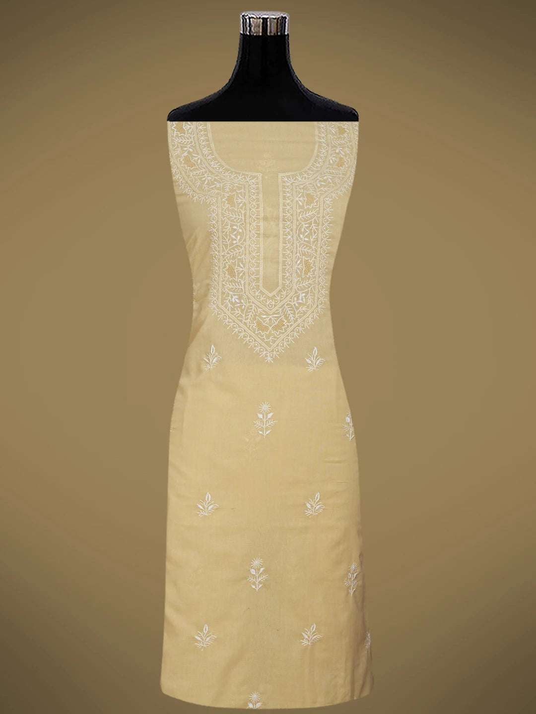 Ada Hand Embroidered Beige Cotton Lucknowi Chikankari Unstitched Suit Piece 01A762991