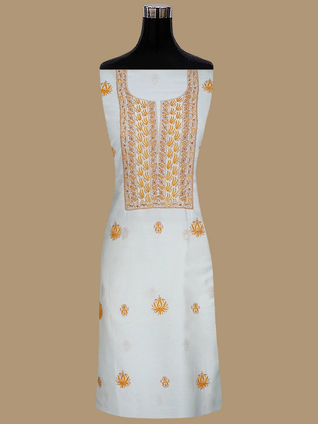Ada Hand Embroidered White Chanderi Lucknowi Chikankari Unstitched Kurta Dupatta Set 01A841576