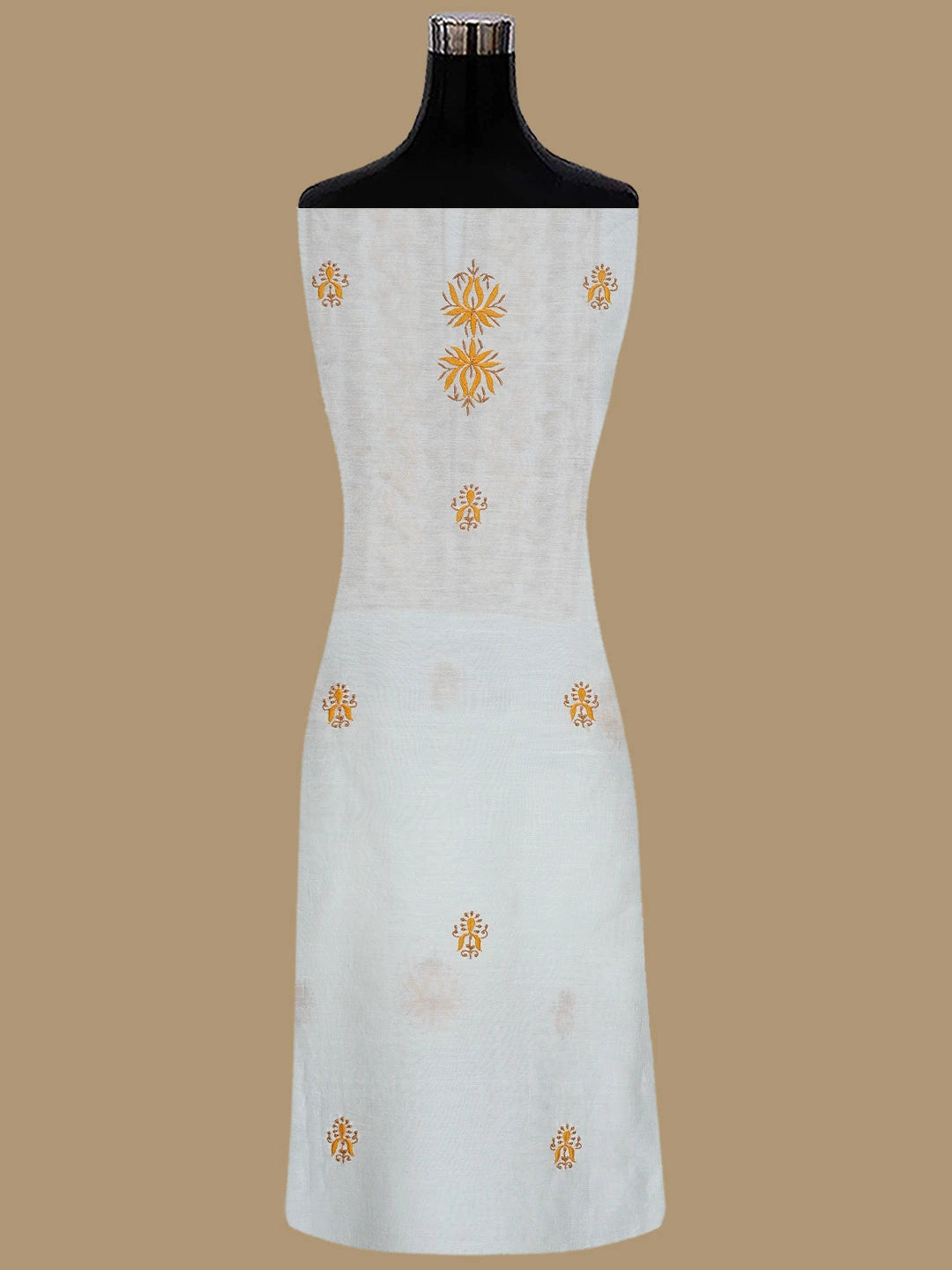 Ada Hand Embroidered White Chanderi Lucknowi Chikankari Unstitched Kurta Dupatta Set 01A841576