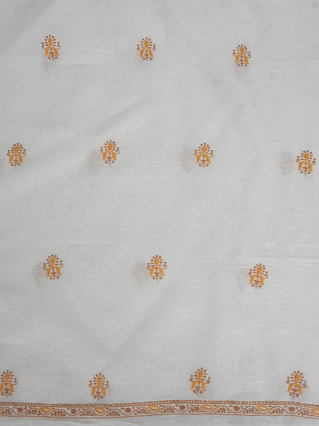 Ada Hand Embroidered White Chanderi Lucknowi Chikankari Unstitched Kurta Dupatta Set 01A841576