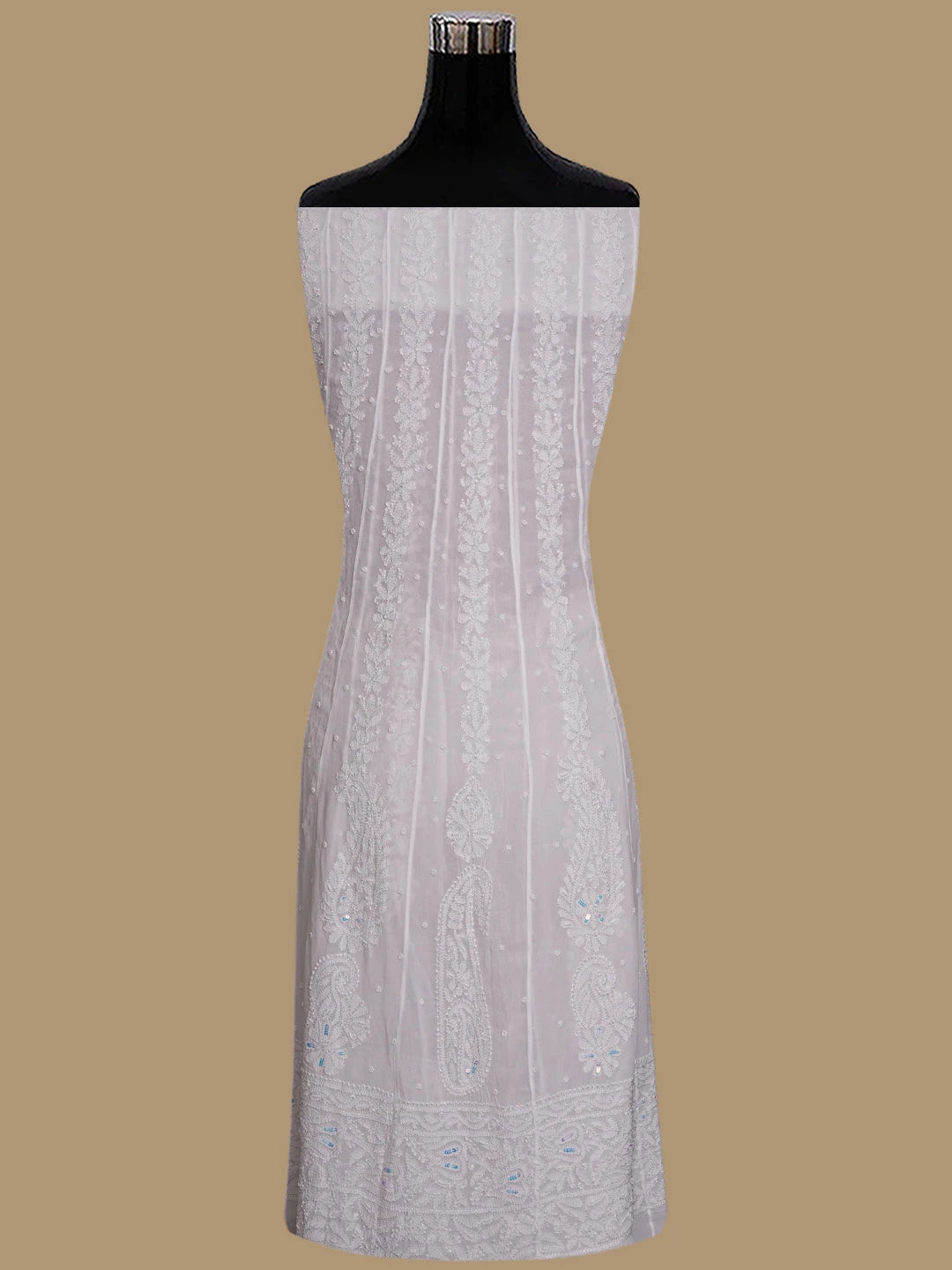 Ada Hand Embroidered White Viscose Georgette Lucknowi Chikankari Semi-Stitched Anarkali Kurta Dupatta Set With Pearl Work 01A852296