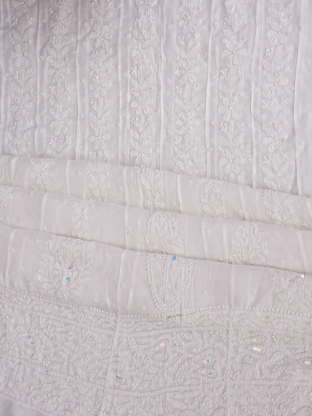 Ada Hand Embroidered White Viscose Georgette Lucknowi Chikankari Semi-Stitched Anarkali Kurta Dupatta Set With Pearl Work 01A852296
