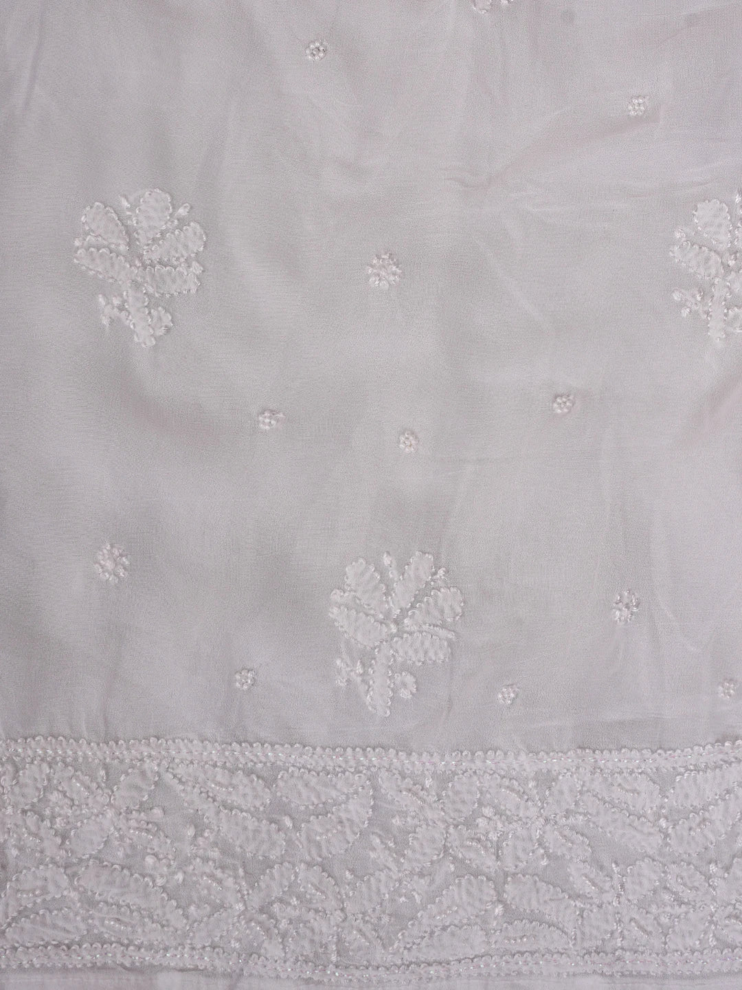 Ada Hand Embroidered White Viscose Georgette Lucknowi Chikankari Semi-Stitched Anarkali Kurta Dupatta Set With Pearl Work 01A852296