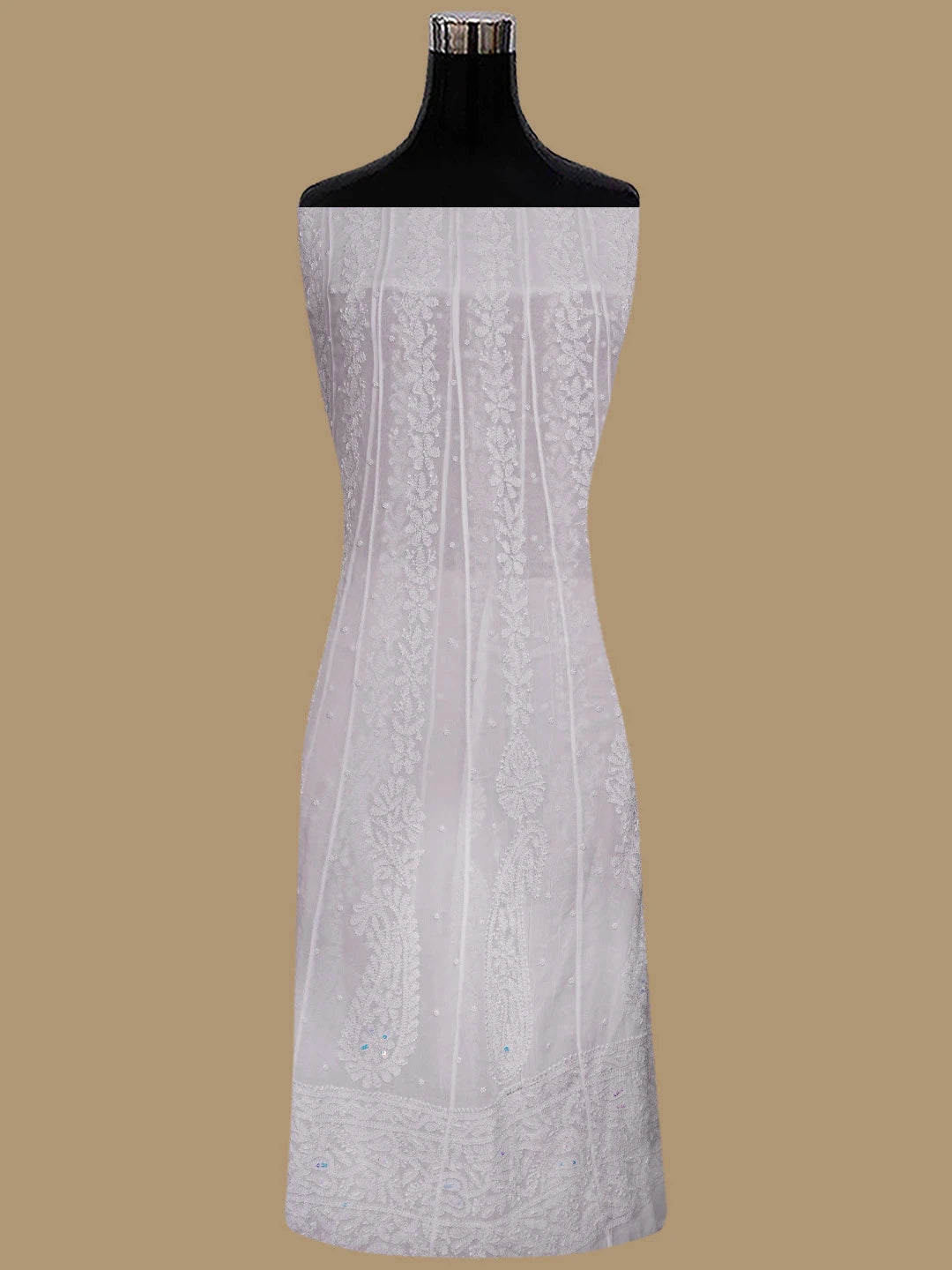 Ada Hand Embroidered White Viscose Georgette Lucknowi Chikankari Semi-Stitched Anarkali Kurta Dupatta Set With Pearl Work 01A852296