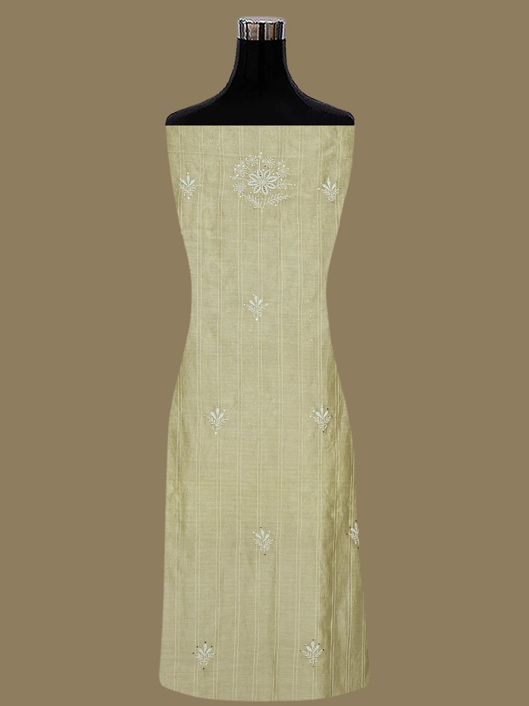Ada Hand Embroidered Fawn Chanderi Lucknowi Chikankari Unstitched Kurta Dupatta Set With Mukaish Work 01A754065
