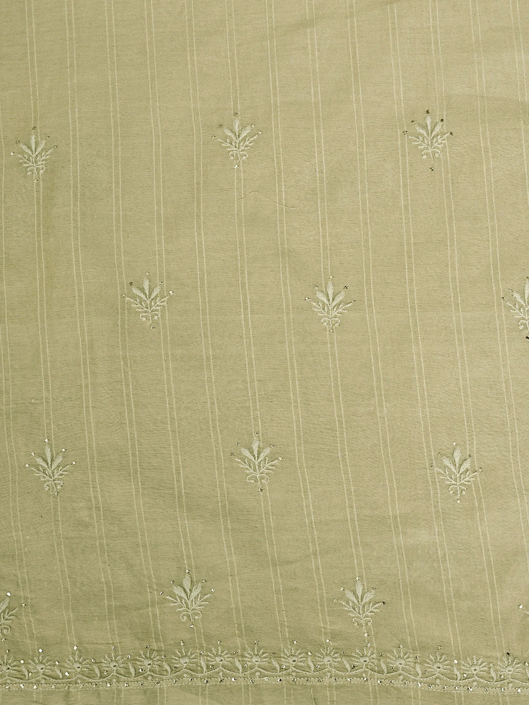 Ada Hand Embroidered Fawn Chanderi Lucknowi Chikankari Unstitched Kurta Dupatta Set With Mukaish Work 01A754065