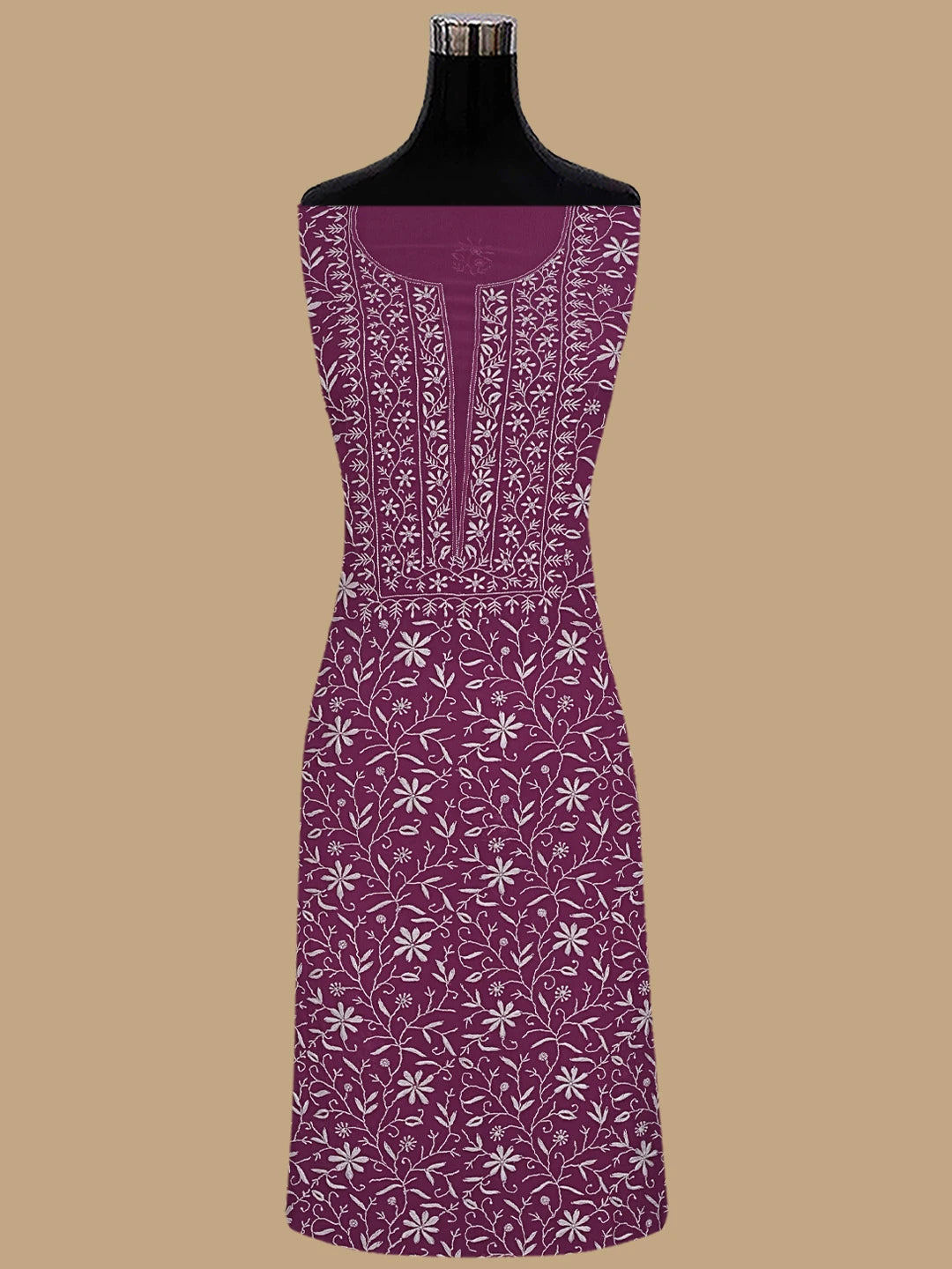 Ada Hand Embroidered Onion Pink Viscose Georgette Lucknowi Chikankari Unstitched Kurta Dupatta Set 01A856659
