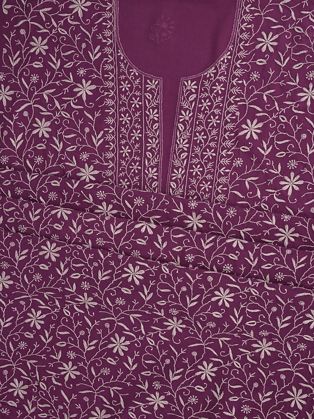 Ada Hand Embroidered Onion Pink Viscose Georgette Lucknowi Chikankari Unstitched Kurta Dupatta Set 01A856659