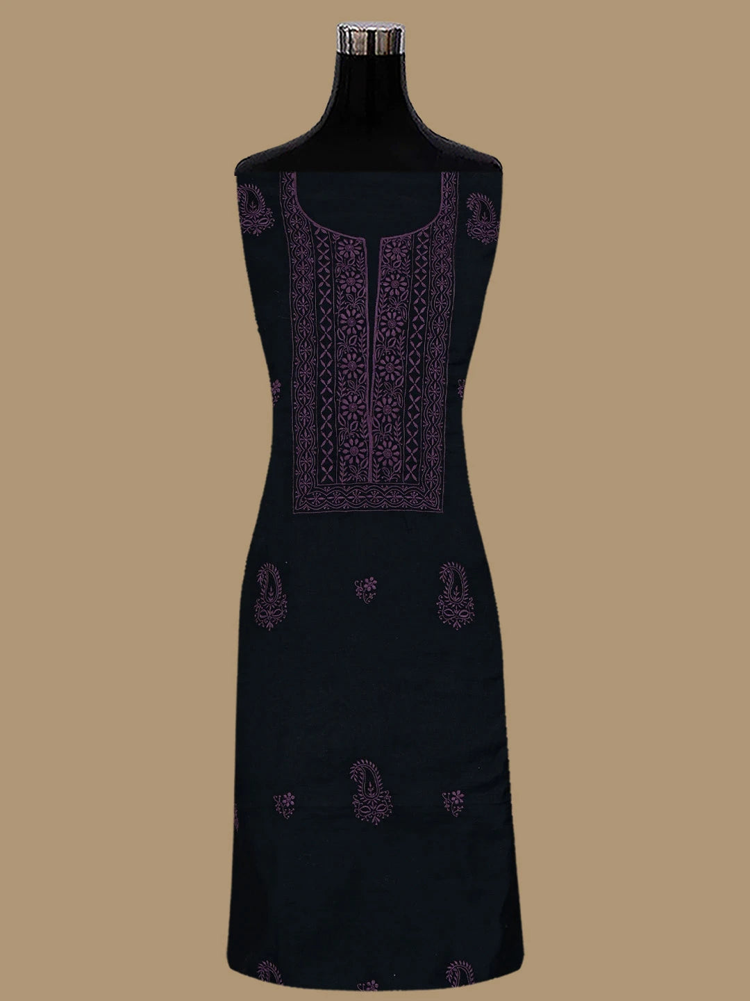 Ada Hand Embroidered Black Chanderi Lucknowi Chikankari Unstitched Kurta Dupatta Set 01A707346