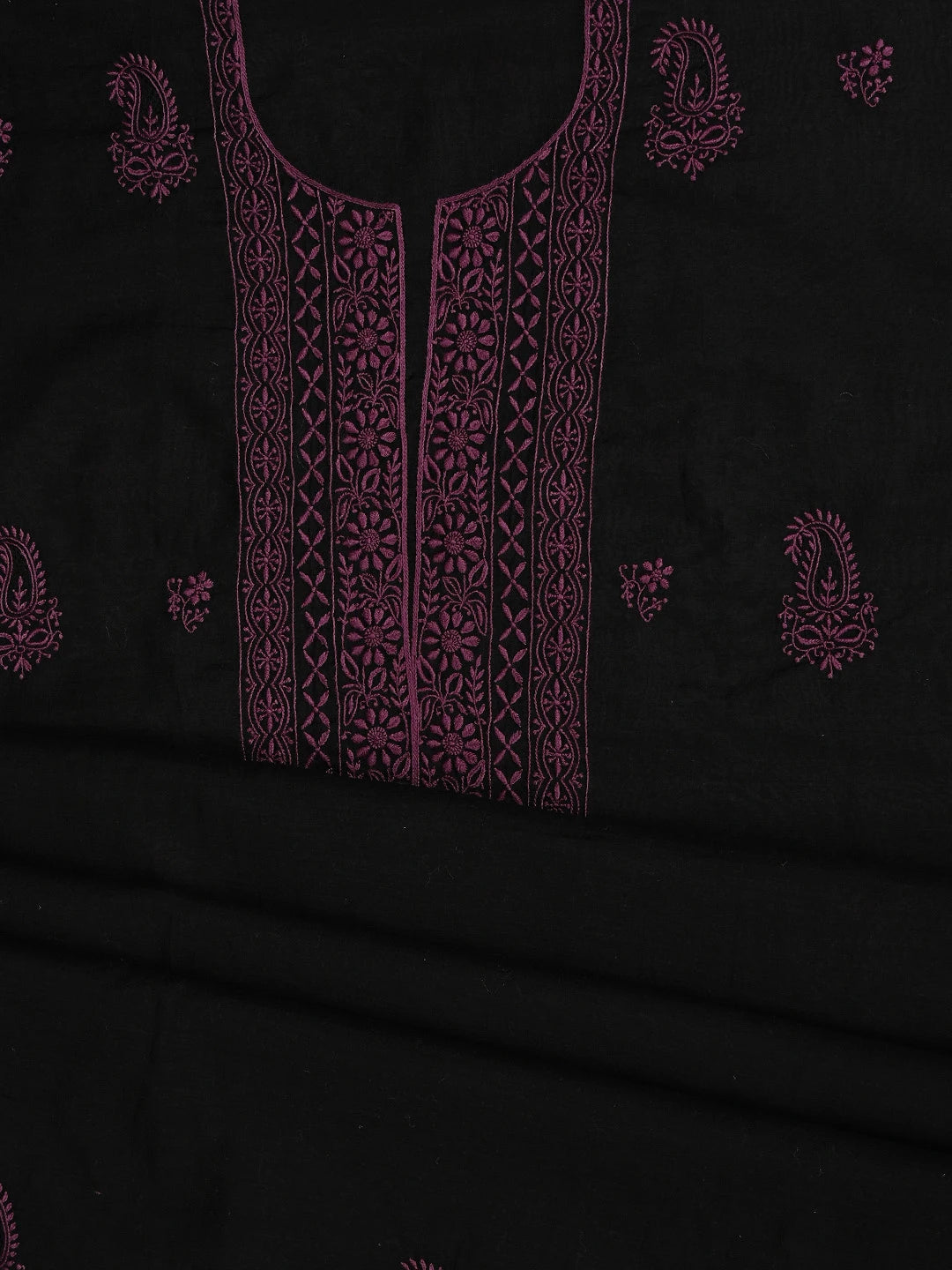 Ada Hand Embroidered Black Chanderi Lucknowi Chikankari Unstitched Kurta Dupatta Set 01A707346