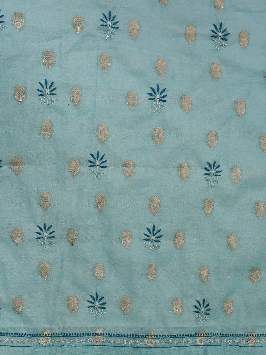 Ada Hand Embroidered Sky Blue Chanderi Lucknowi Chikankari Unstitched Suit Piece 01A313745