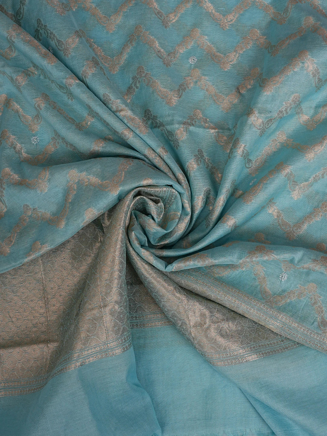 Ada Hand Embroidered Sky Blue Chanderi Lucknowi Chikankari Unstitched Suit Piece 01A313745